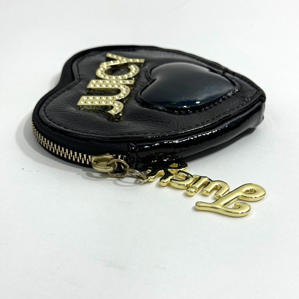 Juicy Couture Black Patent Faux Leather Zip Around Heart Shaped Coin Purse - Picture 5 of 7
